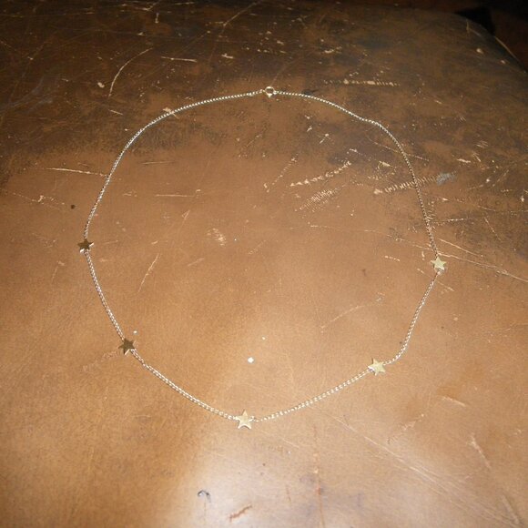 Vintage Women's 14K Gold Thin Choker Style Necklace w/ 5 Small Star Charms - Picture 1 of 3